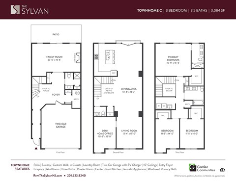 Floor plan for 3 beds, 3.5 baths, 3084 sqft